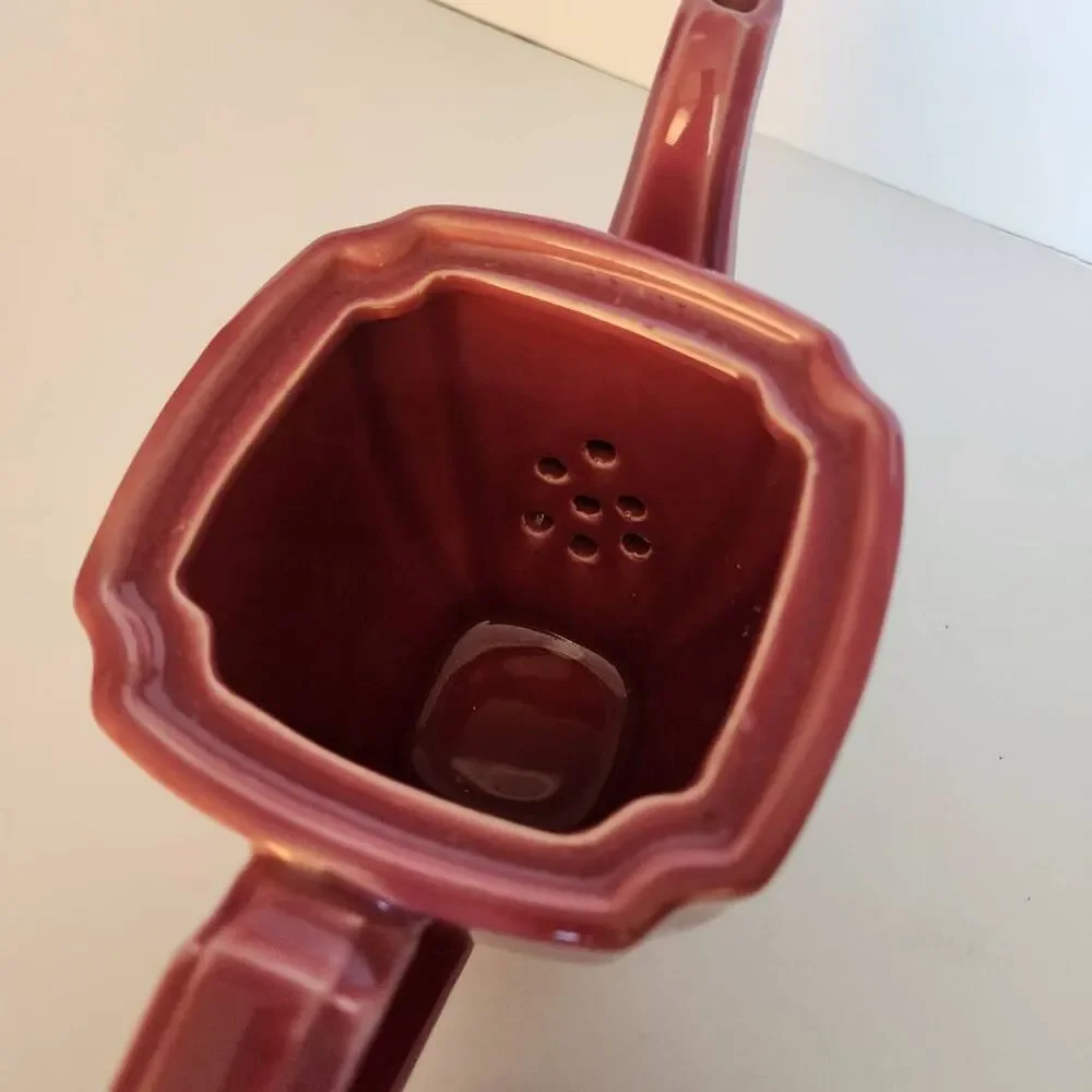 Vintage Hall China Square T-Ball Burgundy Ceramic Art Deco Cubic Design Tea Pot